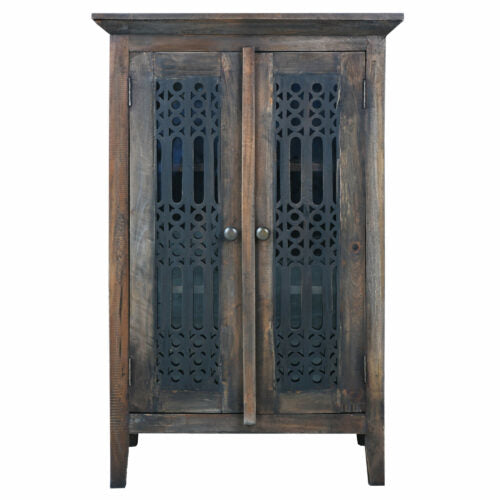 Sunset Trading Cottage Solid Wood Deco Carved Hall Cabinet | Distressed Black/Raftwood Brown Solid Wood CC-CAB1195TLD-BWRW