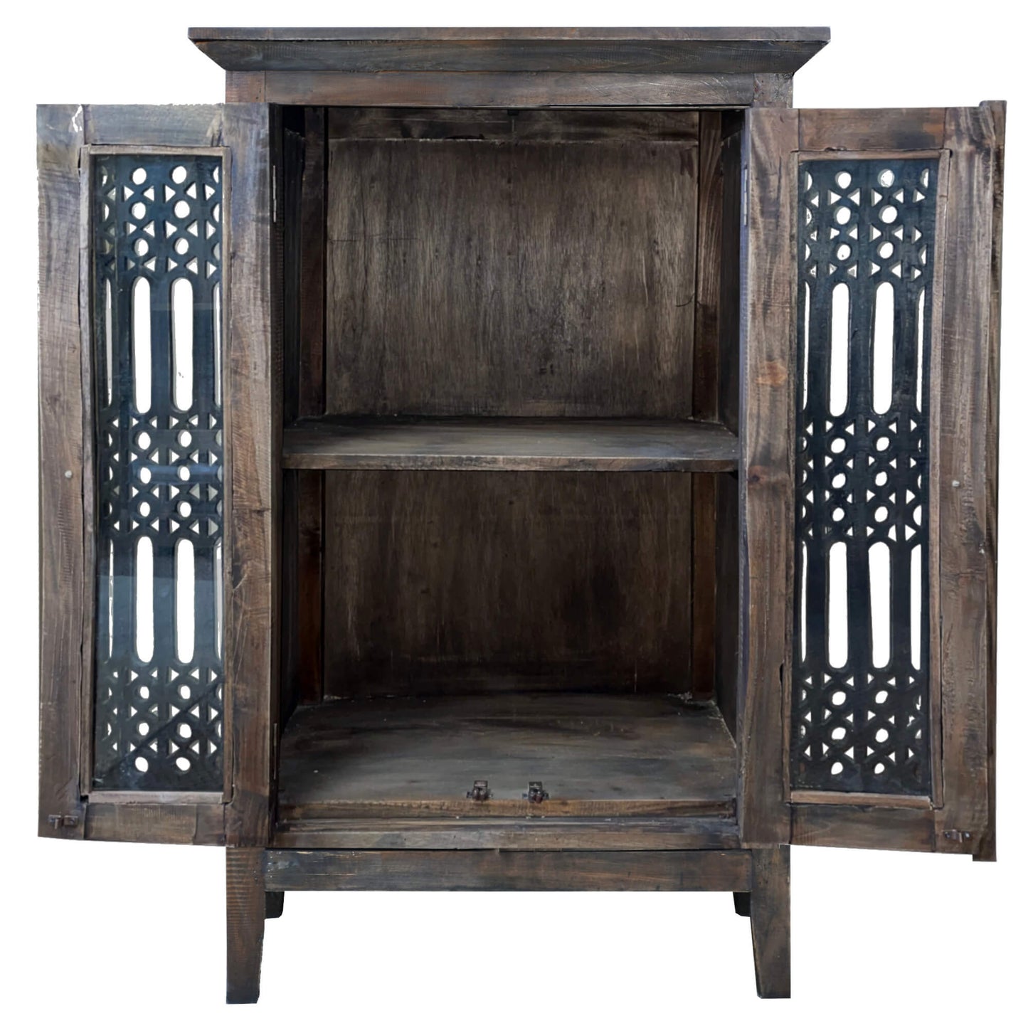 Sunset Trading Cottage Solid Wood Deco Carved Hall Cabinet | Distressed Black/Raftwood Brown Solid Wood CC-CAB1195TLD-BWRW