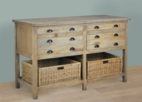 Sunset Trading Cottage 61" Double Bay Sideboard | Driftwood Brown Solid Wood CC-TAB228S-DW