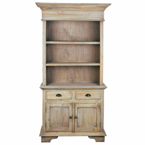 Sunset Trading Cottage 41" Hutch Buffet Server | Driftwood Brown Solid Wood China Cabinet CC-CAB175S-DW