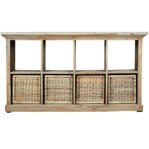 Sunset Trading Cottage 67" Provincial Storage Cabinet | 8 Shelves 4 Rattan Baskets | Driftwood Brown Solid Wood CC-CDC011S-DW