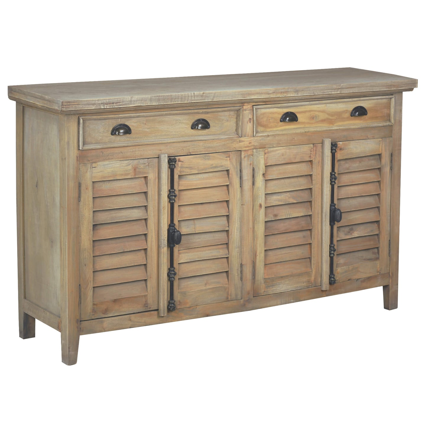 Sunset Trading Cottage 58" Shutter Door Credenza | Driftwood Brown Solid Wood Sideboard CC-CAB163S-DW