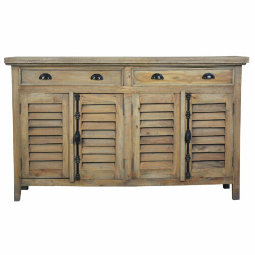 Sunset Trading Cottage 58" Shutter Door Credenza | Driftwood Brown Solid Wood Sideboard CC-CAB163S-DW