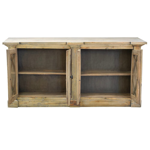Sunset Trading Cottage 71" Curved Glass Door Sideboard | Driftwood Brown Solid Wood Credenza CC-CAB1705S-DW