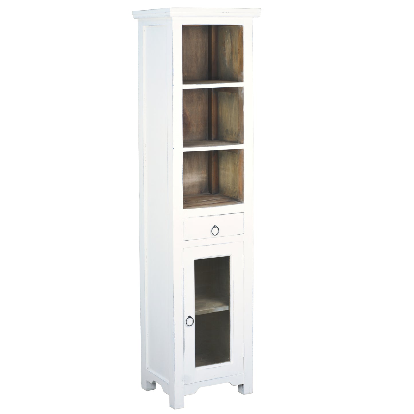 Sunset Trading Cottage Solid Wood Tall Narrow Cabinet | Shelves Cabinet Drawer | Distressed White/Driftwood Brown Solid Wood CC-CAB1924TLD-WWDW