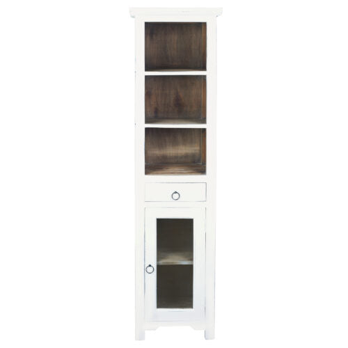 Sunset Trading Cottage Solid Wood Tall Narrow Cabinet | Shelves Cabinet Drawer | Distressed White/Driftwood Brown Solid Wood CC-CAB1924TLD-WWDW