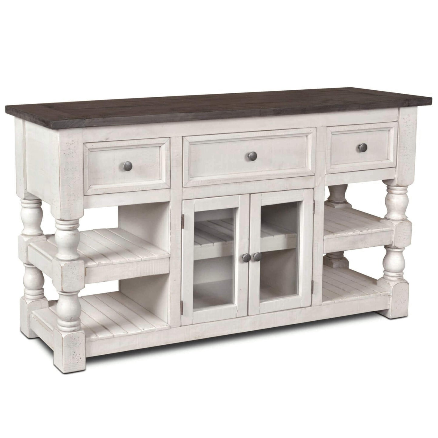 Sunset Trading Rustic French 60" Console | Distressed White and Brown Solid Wood HH-2750-060