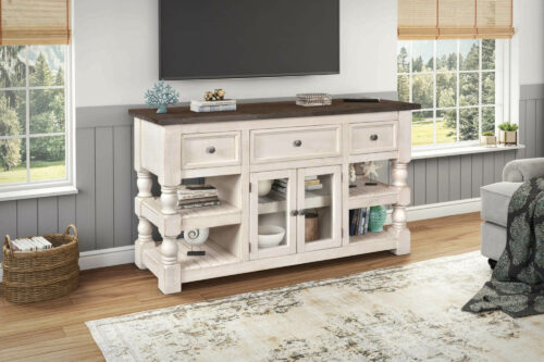 Sunset Trading Rustic French 60" Console | Distressed White and Brown Solid Wood HH-2750-060