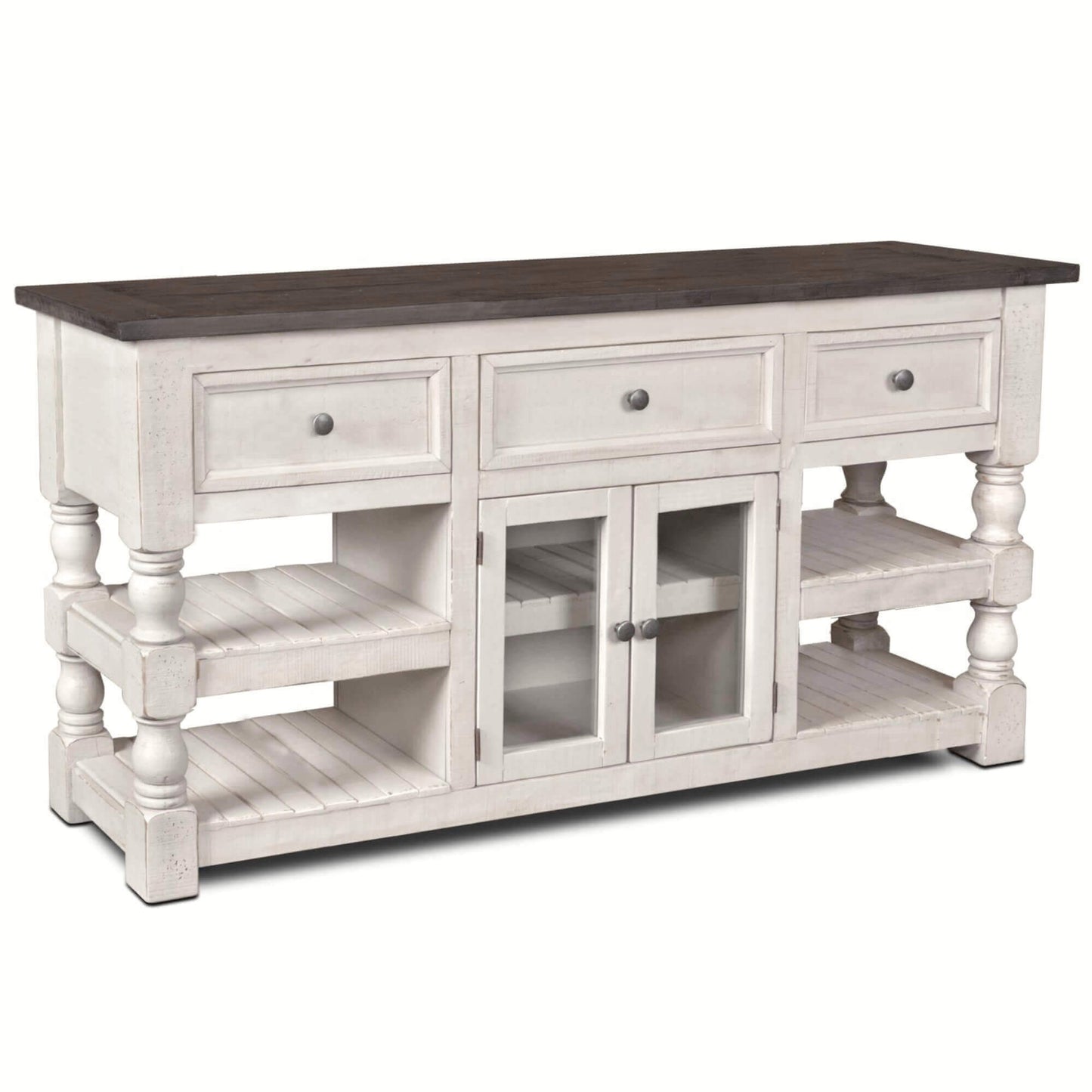 Sunset Trading Rustic French 70" Console | Distressed White and Brown Solid Wood HH-2750-070