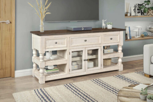 Sunset Trading Rustic French 70" Console | Distressed White and Brown Solid Wood HH-2750-070