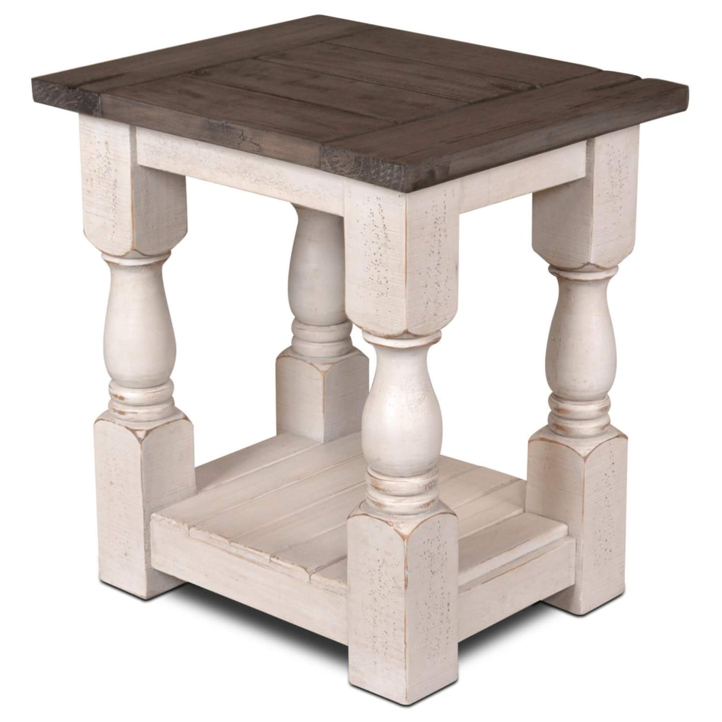 Sunset Trading Rustic French Rectangular Side End Table | Distressed White and Brown Solid Wood HH-1750-150