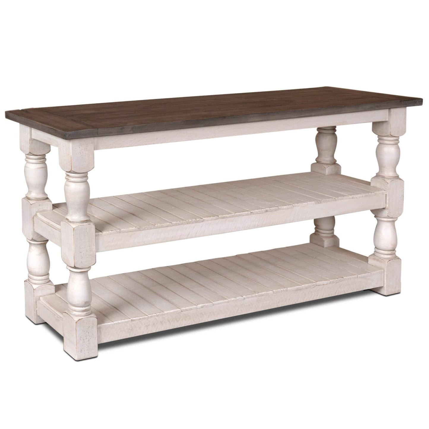 Sunset Trading Rustic French Console | Distressed White and Brown Solid Wood HH-1750-300