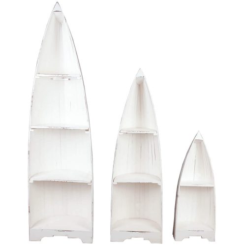 Sunset Trading Cottage 3 Piece Boat Shaped Freestanding Shelves | Distressed White Solid Wood CC-CAB1920LD-WW