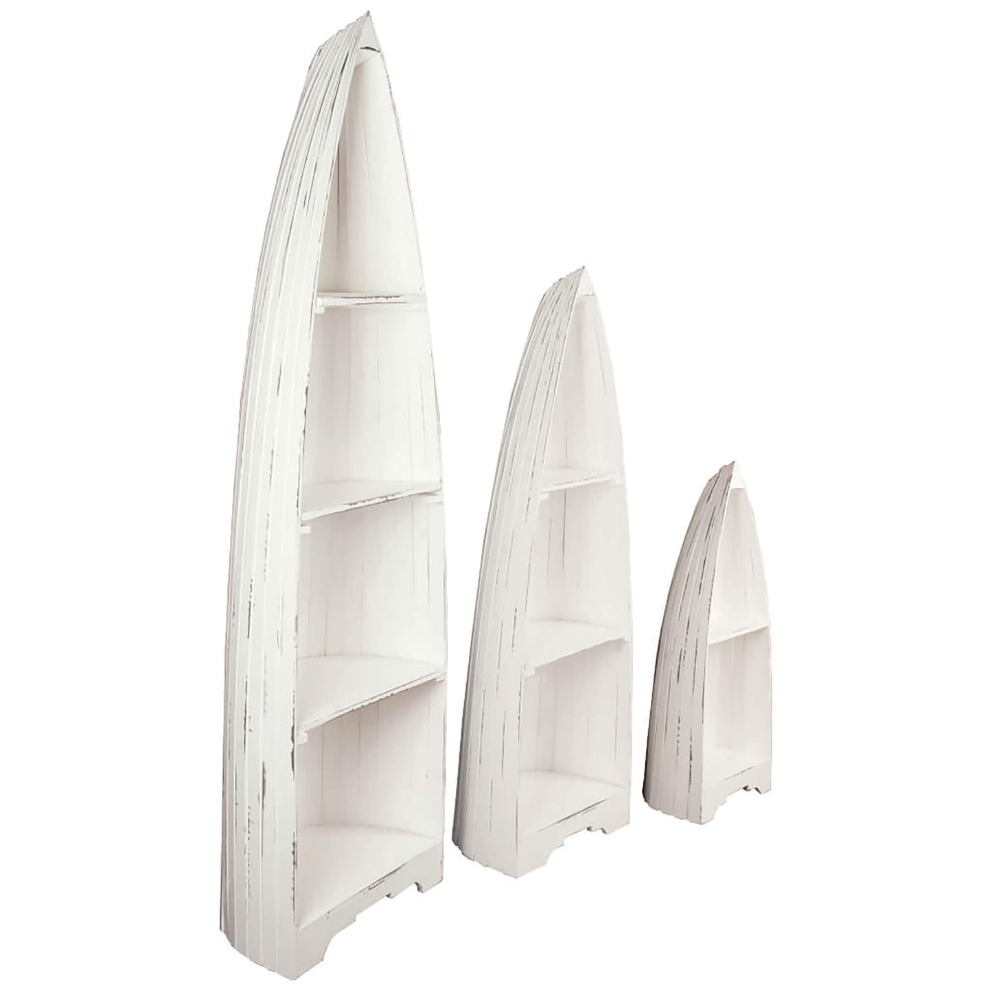 Sunset Trading Cottage 3 Piece Boat Shaped Freestanding Shelves | Distressed White Solid Wood CC-CAB1920LD-WW