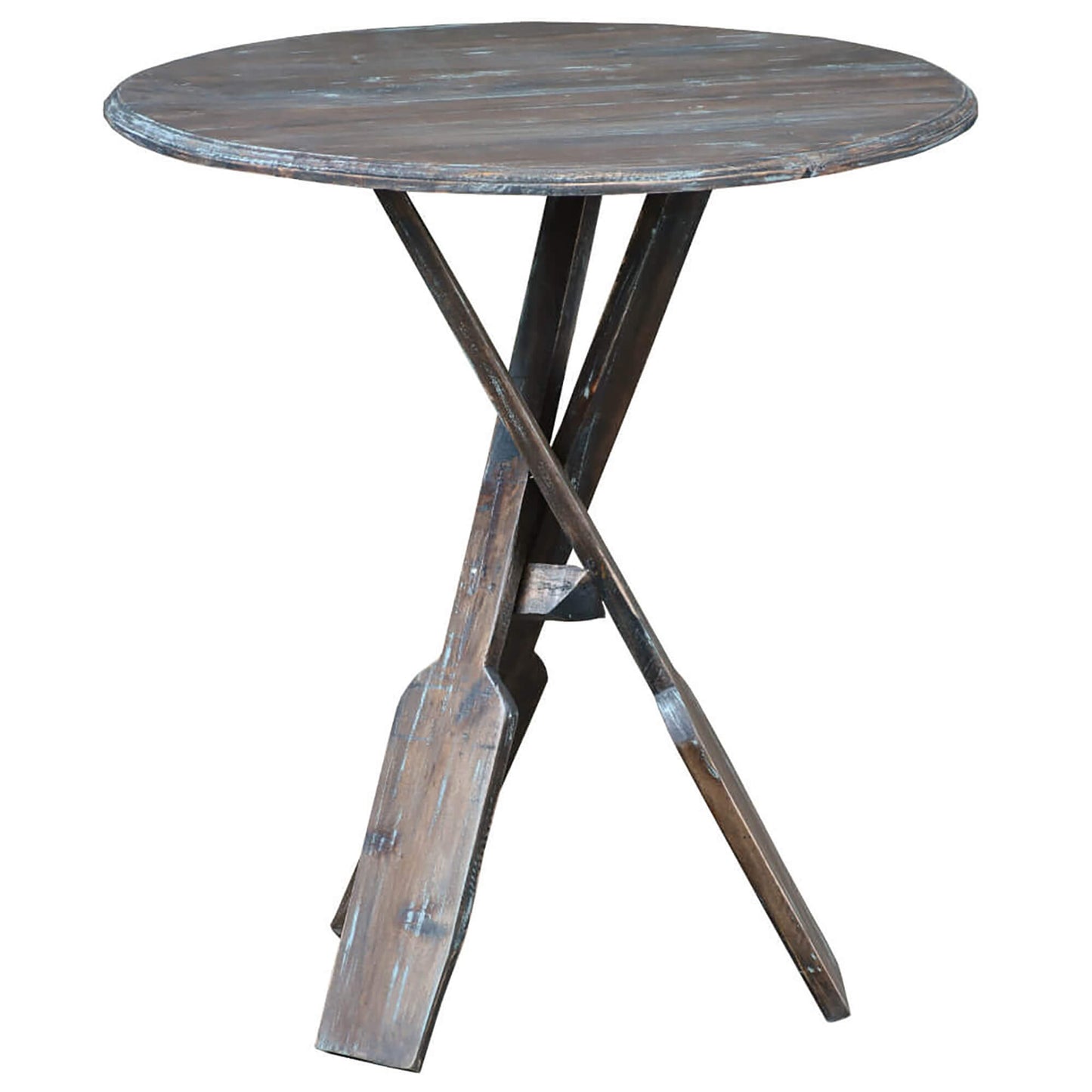 Sunset Trading Cottage Round Boat Oar Accent Table | Distressed Brown/Blue Solid Wood CC-TAB813LD-BBR