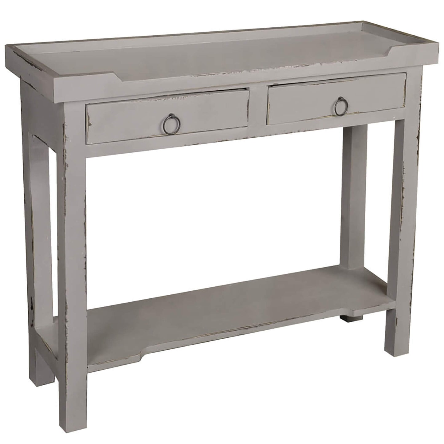 Sunset Trading Cottage Console Sofa Table | 2 Drawers Shelf | Antique Gray Solid Wood CC-TAB2284LD-AG