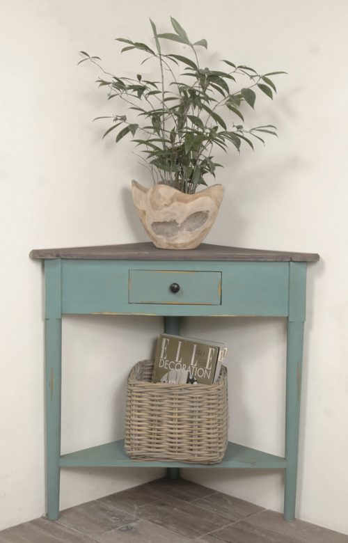 Sunset Trading Cottage Corner End Table with Shelf | Distressed Beach Blue/ Raftwood Bro wn Solid Wood CC-TAB179TLD-BBRW