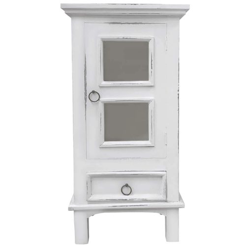 Sunset Trading Cottage One Door End Table with Drawer | Distressed White Solid Wood CC-CHE324LD-WW