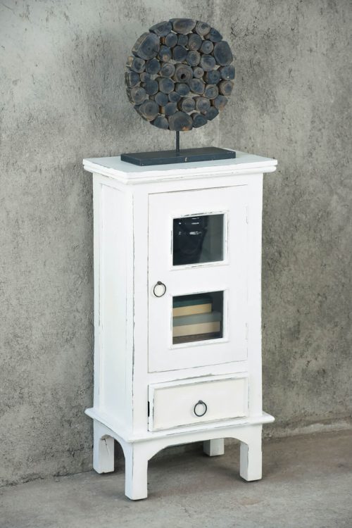 Sunset Trading Cottage One Door End Table with Drawer | Distressed White Solid Wood CC-CHE324LD-WW