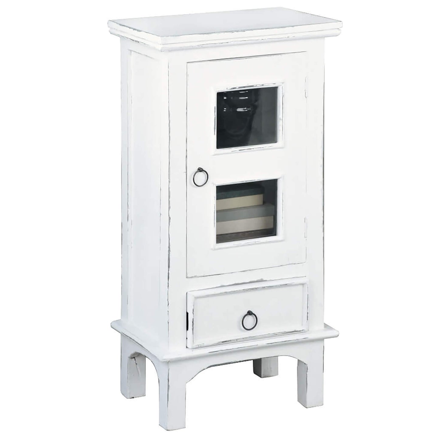 Sunset Trading Cottage One Door End Table with Drawer | Distressed White Solid Wood CC-CHE324LD-WW