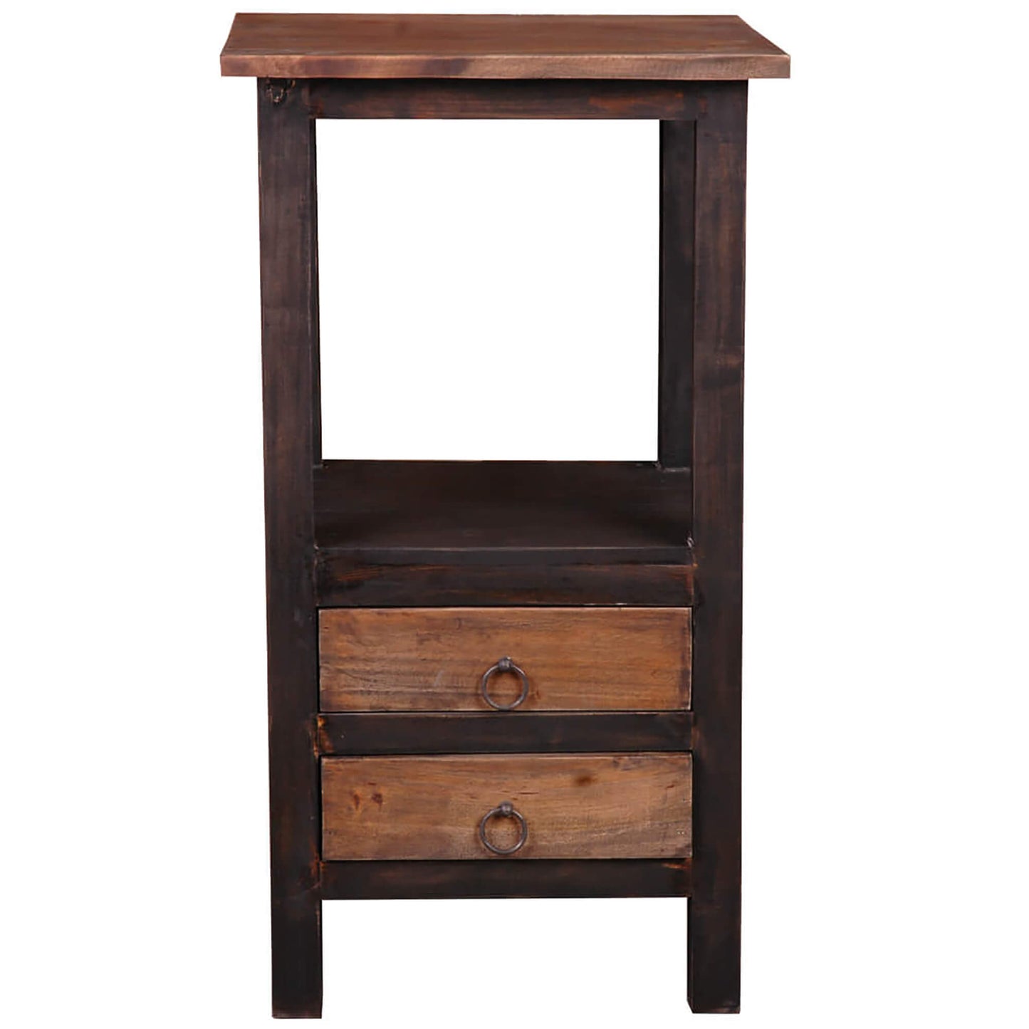 Sunset Trading Cottage Two Drawer End Side Table | Distressed Black/Raftwood Brown Solid Wood CC-TAB168TT-BWRW