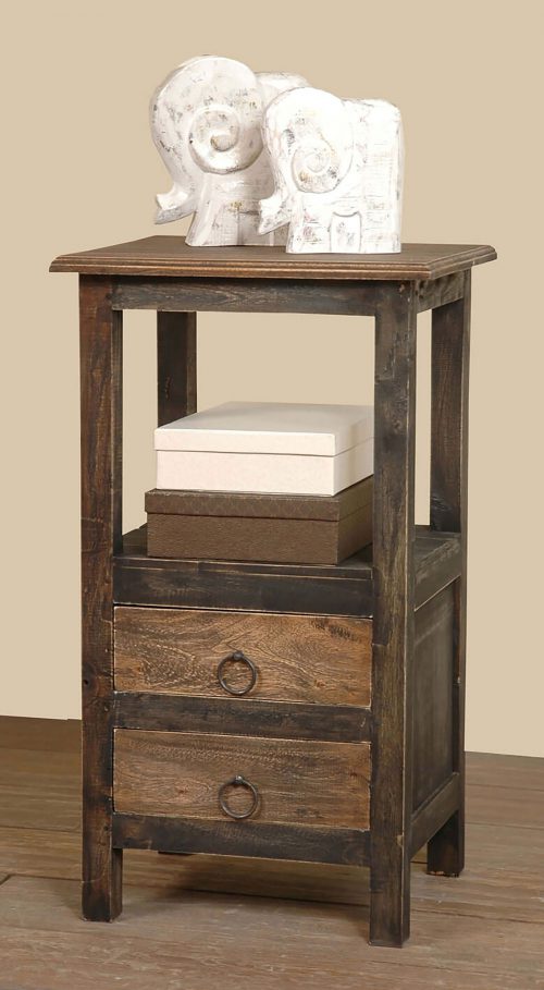 Sunset Trading Cottage Two Drawer End Side Table | Distressed Black/Raftwood Brown Solid Wood CC-TAB168TT-BWRW