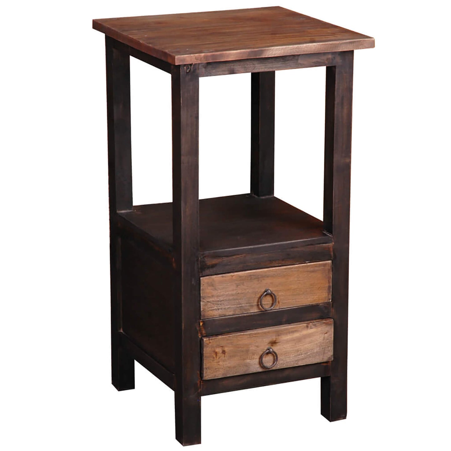 Sunset Trading Cottage Two Drawer End Side Table | Distressed Black/Raftwood Brown Solid Wood CC-TAB168TT-BWRW