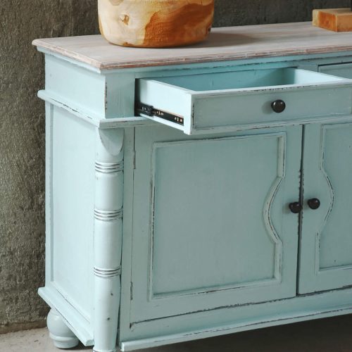 Sunset Trading Cottage Buffet Cabinet | Sky Blue/Natural Limewash Solid Wood CC-CAB1296TLD-SBLW