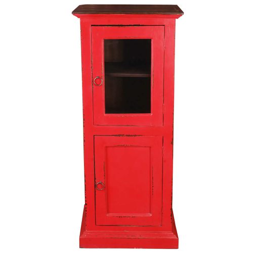 Sunset Trading Cottage Glass Door Storage Cabinet | Distressed Red/Raftwood Brown Solid Wood CC-CAB513TLD-RDRW