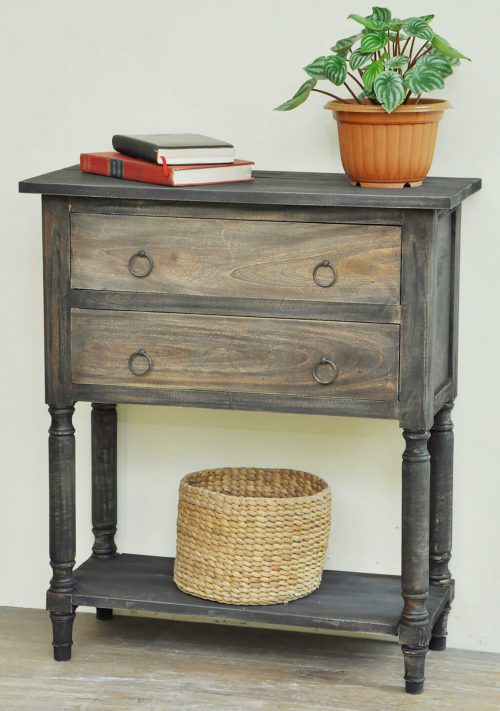 Sunset Trading Cottage Stacked Drawer Storage Table | Distressed Black/Raftwood Brown Solid Wood | CC-TAB014TT-BWRW