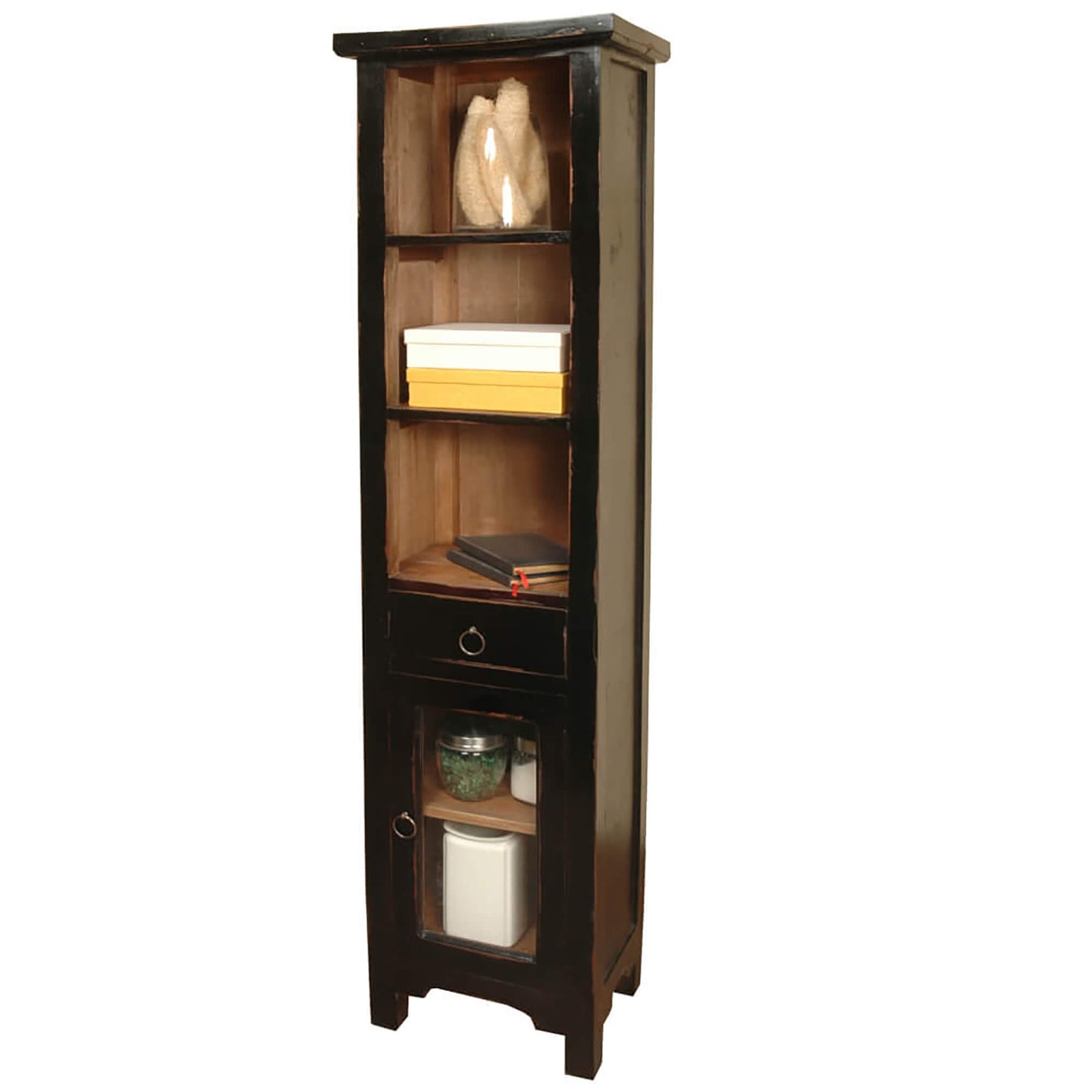 Sunset Trading Cottage Tall Narrow Cabinet | Antique Black/Savage Brown Solid Wood CC-CAB1924TLD-ABSV