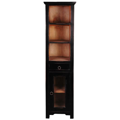 Sunset Trading Cottage Tall Narrow Cabinet | Antique Black/Savage Brown Solid Wood CC-CAB1924TLD-ABSV