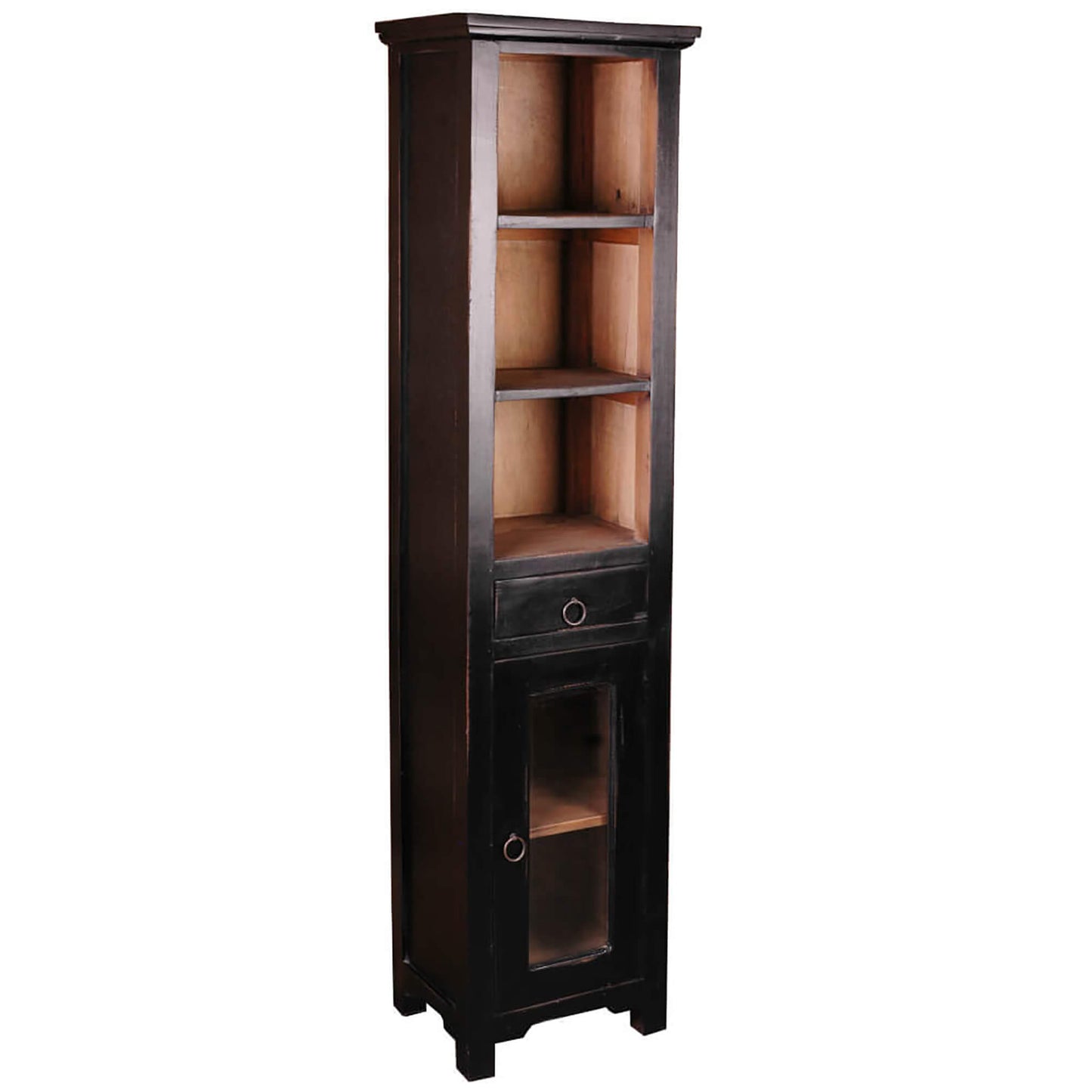 Sunset Trading Cottage Tall Narrow Cabinet | Antique Black/Savage Brown Solid Wood CC-CAB1924TLD-ABSV