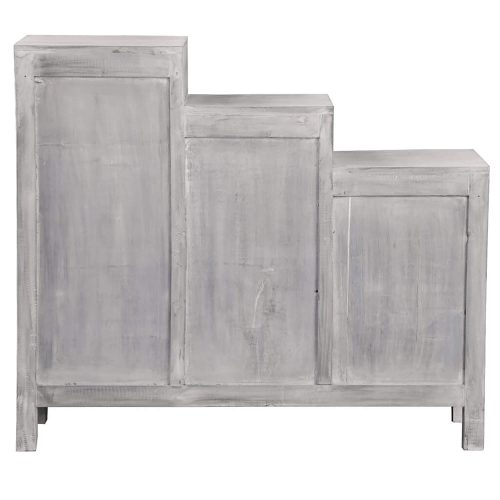 Sunset Trading Cottage Three Tiered Shutter Cabinet | Distressed Light Grey Solid Wood CC-CAB1181LD-SW