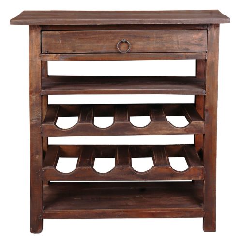 Sunset Trading Cottage Wine Server with Drawer | Raftwood Brown Solid Wood CC-RAK030S-RW