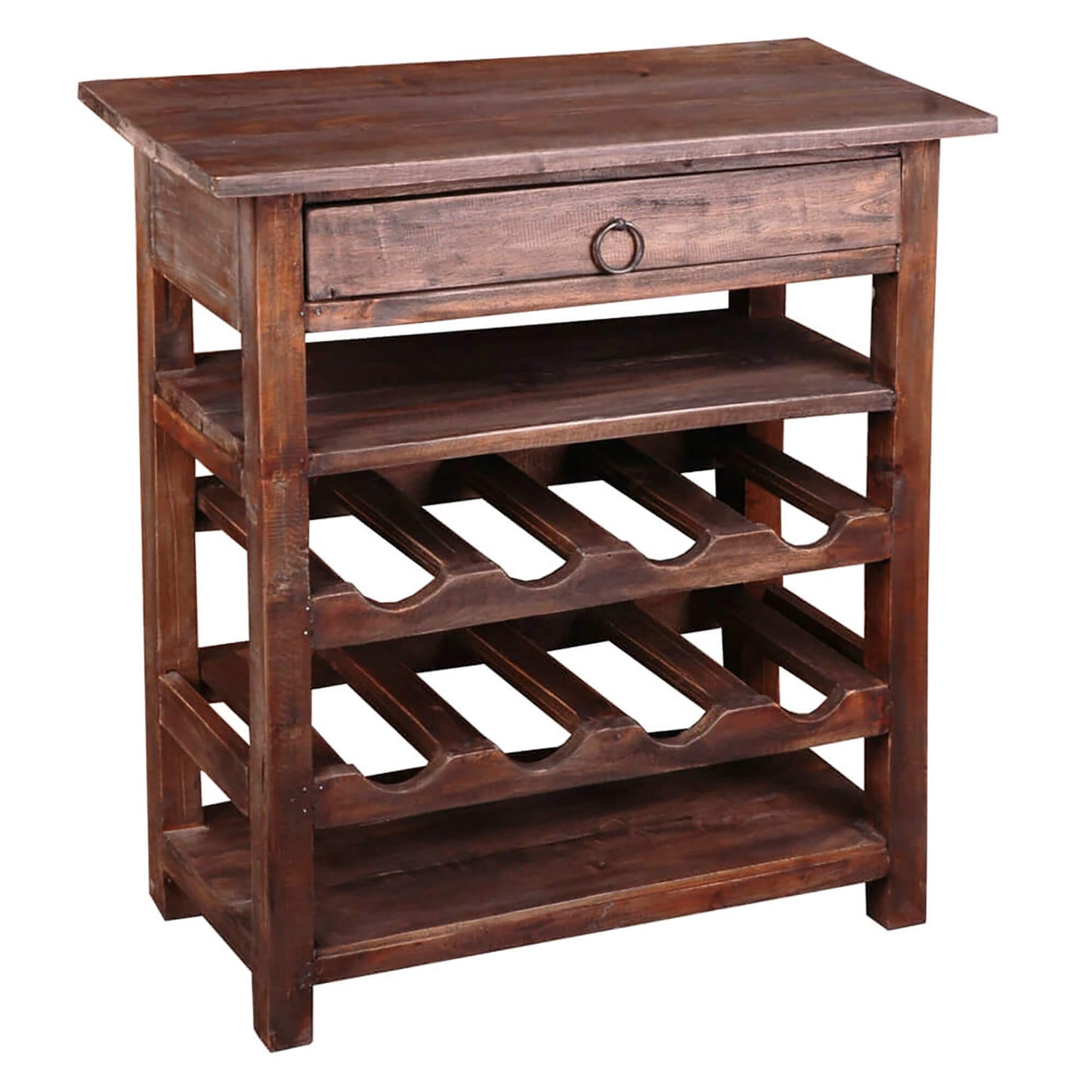 Sunset Trading Cottage Wine Server with Drawer | Raftwood Brown Solid Wood CC-RAK030S-RW