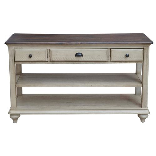 Sunset Trading Shades of Sand Console Sofa Table | Cream/Walnut Brown Solid Wood CF-2392-0490