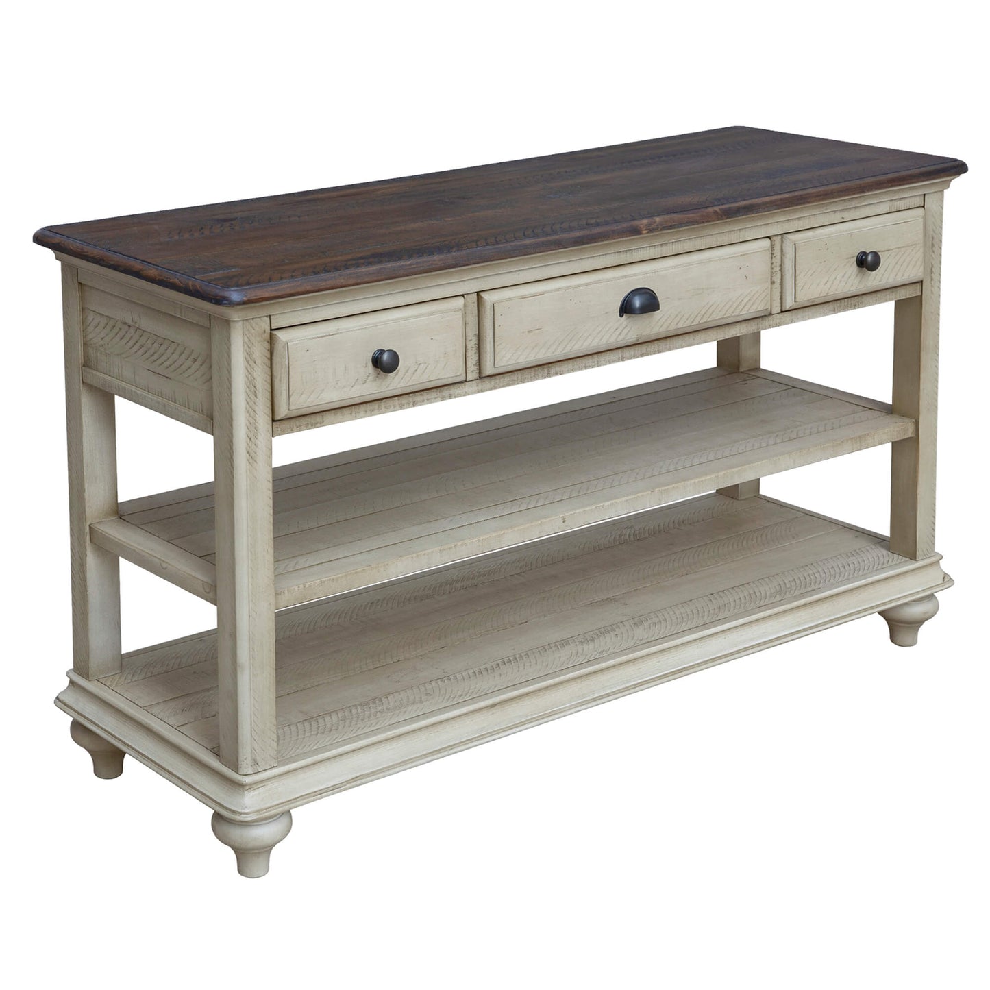 Sunset Trading Shades of Sand Console Sofa Table | Cream/Walnut Brown Solid Wood CF-2392-0490