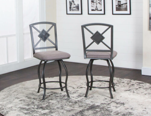 Sunset Trading Star 40" Swivel Barstool |Tall Kitchen Counter Stool with Back | Gray Metal | Upholstered Seats | Set of 2 CR-Y2616-24-2