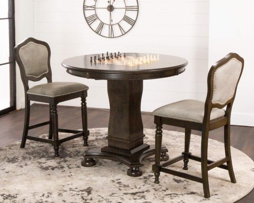 Sunset Trading Vegas 3 Piece 42.5" Round Counter Height Dining, Chess and Poker Table Set | Reversible 3 in 1 Game Top | Distressed Gray Wood