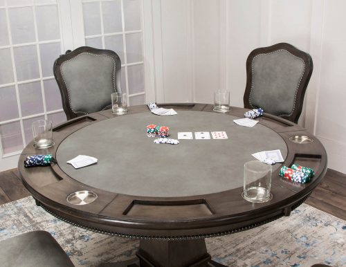 Sunset Trading 5 Piece 48" Round Vegas Dining and Poker Table Set | Reversible Game Top | Gray Wood CR-87711-5PC