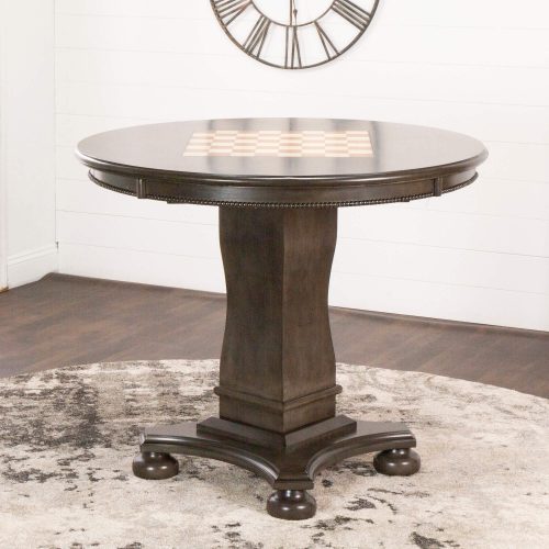 Sunset Trading Vegas 42.5" Round Counter Height Dining, Chess and Poker Table | Reversible 3 in 1 Game Top | Distressed Gray Wood CR-87711-TCB