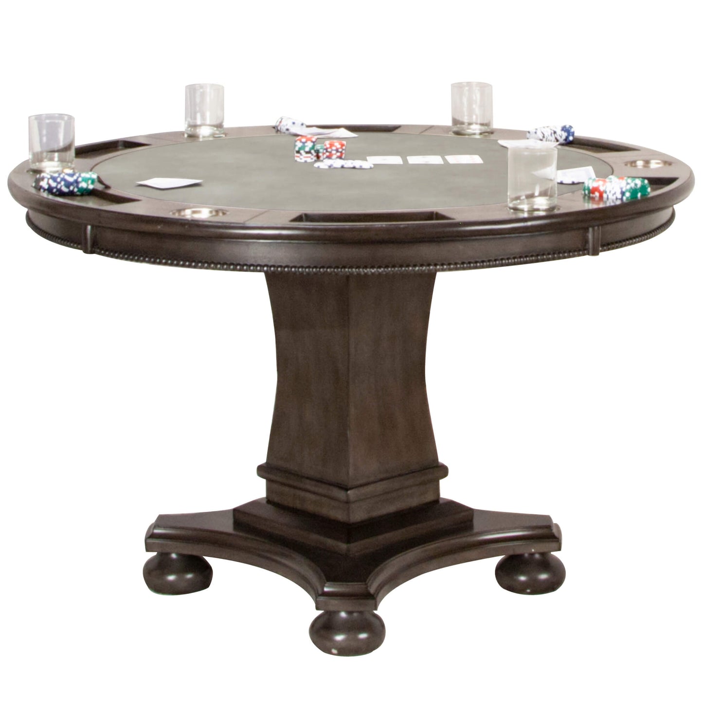 Sunset Trading 48" Round Vegas Dining and Poker Table | Reversible Game Top | Gray Wood CR-87711-TB