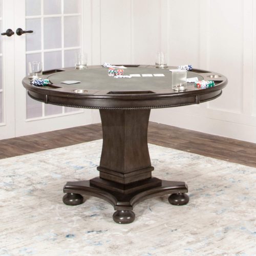 Sunset Trading 48" Round Vegas Dining and Poker Table | Reversible Game Top | Gray Wood CR-87711-TB