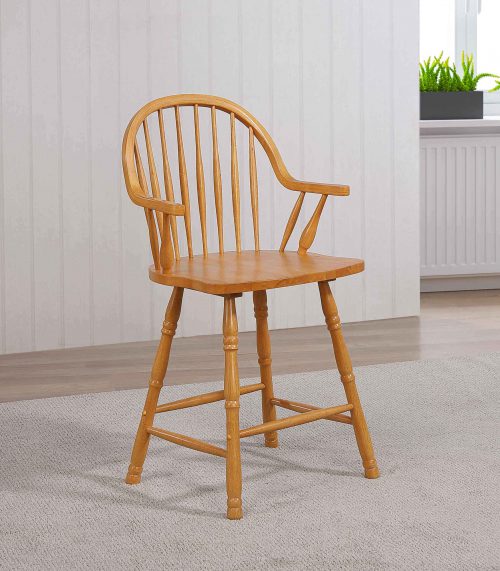 Sunset Trading Oak Selections 24" Windsor Barstool with Arms | Light Oak Set of 2 DLU-B3024A-LO-2