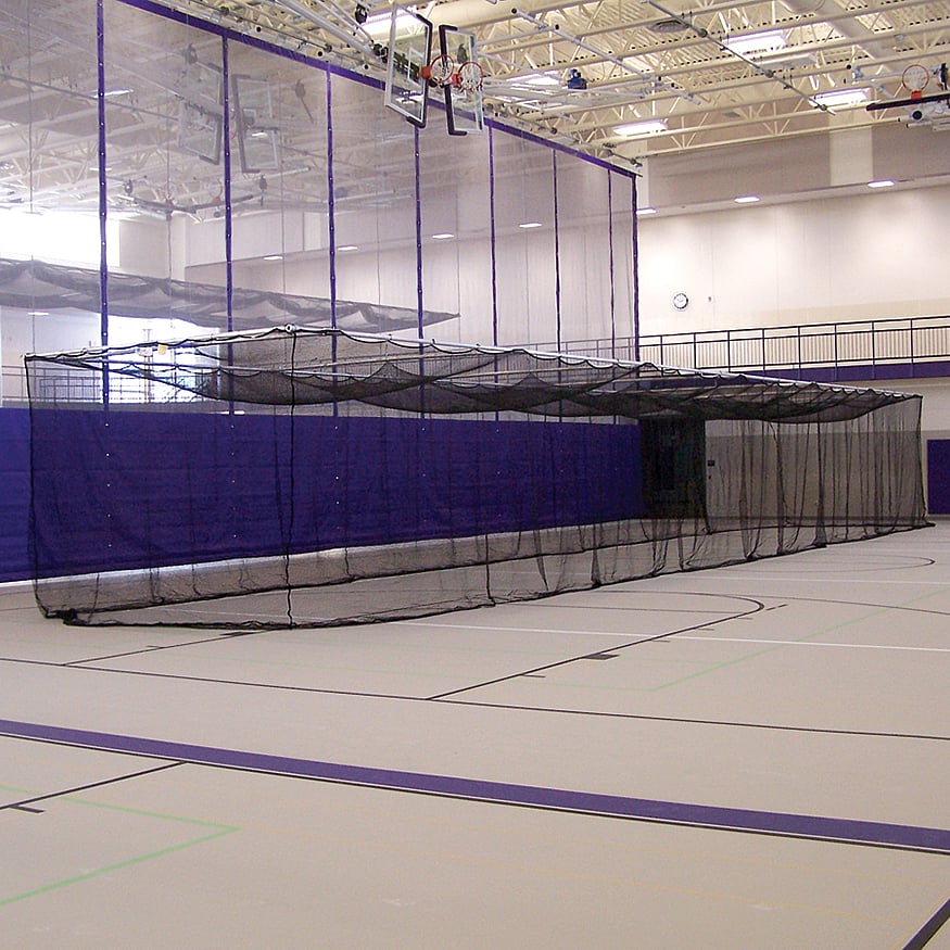 Jaypro Batting Cages ‐ Ceiling Suspended, Retractable (70 ft.L x 12 ft.W x 11 ft.H) ‐ (1‐3/4 in. Mesh ‐  Baseball) (Black) BBC‐700B