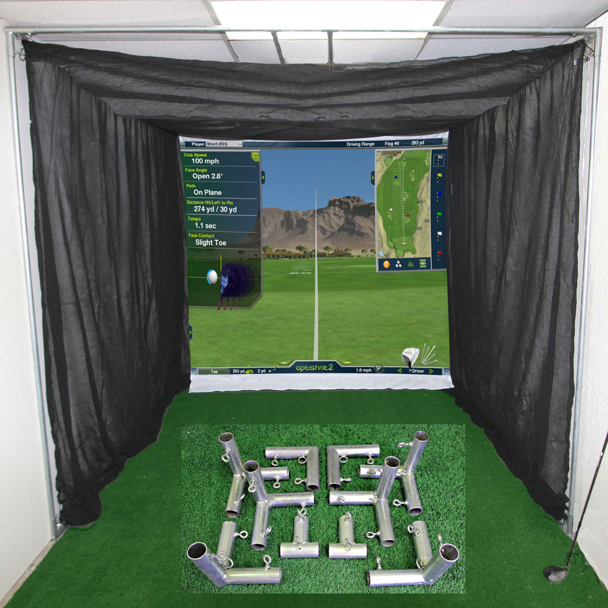 Cimarron Masters Simulator Golf Net with Frame Kit with Complete Snap Pin Frame with Complete Frame