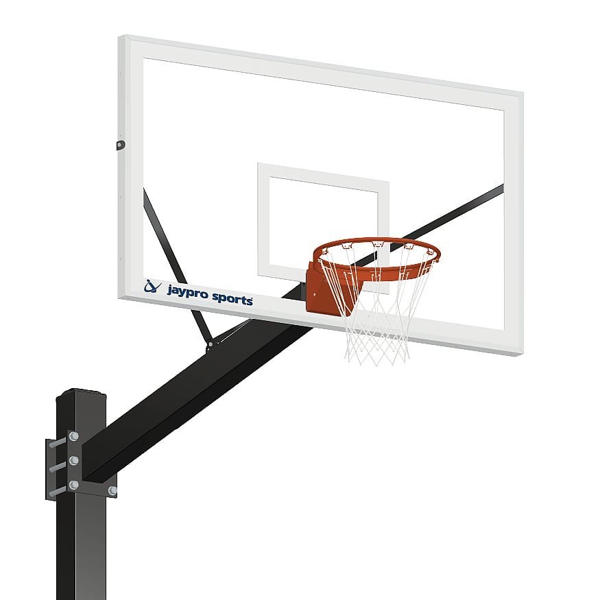 Jaypro Basketball System ‐ Titan™ (Powder Coated) Black (6 in. x 6 in. Pole with 6 ft. Offset) ‐ 72 in. Glass Backboard ‐ Flex Rim Goal 770‐CV‐FR