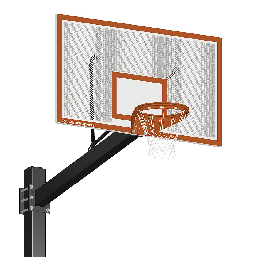 Jaypro Basketball System ‐ Titan™ (Powder Coated) Black (6 in. x 6 in. Pole with 6 ft. Offset) ‐ 72 in. Perforated Steel Backboard ‐ Playground Goal 770‐PF‐UG