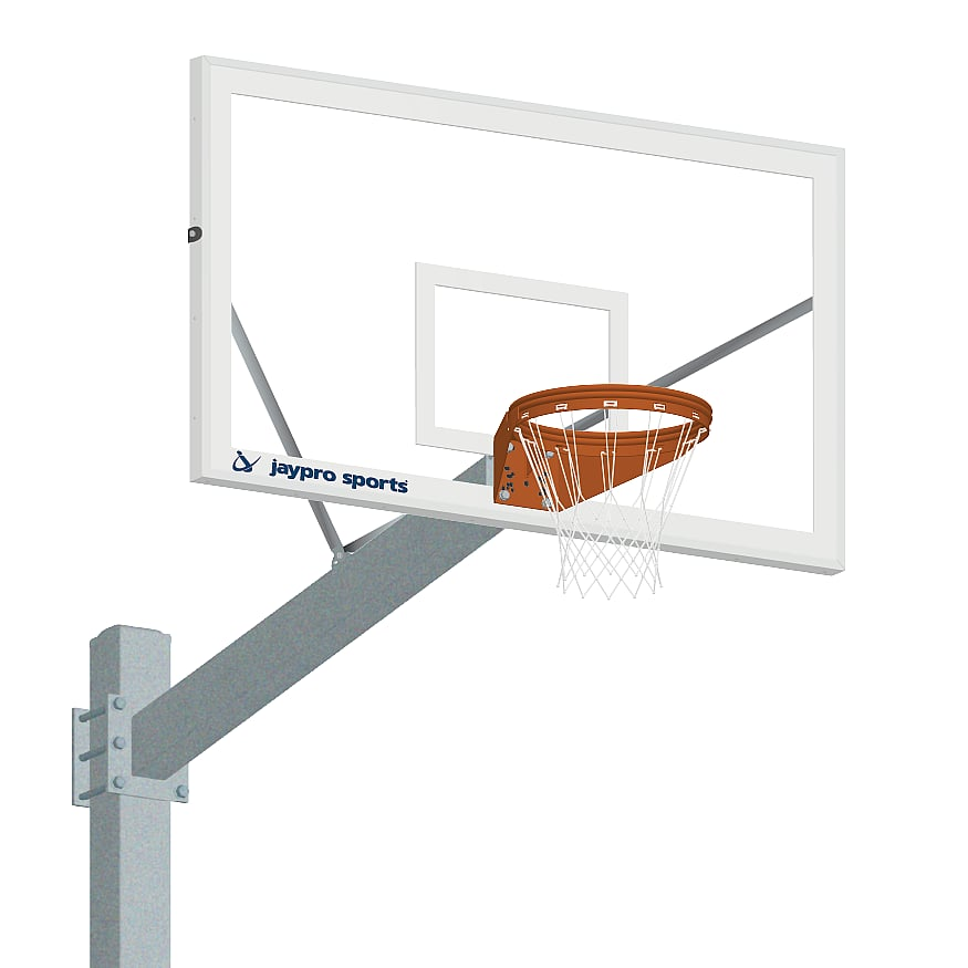 Jaypro Basketball System ‐ Titan™ ‐ Galvanized (6 in. x 6 in. Pole with 6 ft. Offset) ‐ 72 in. Glass Backboard ‐ Playground Goal 660‐CV‐UG